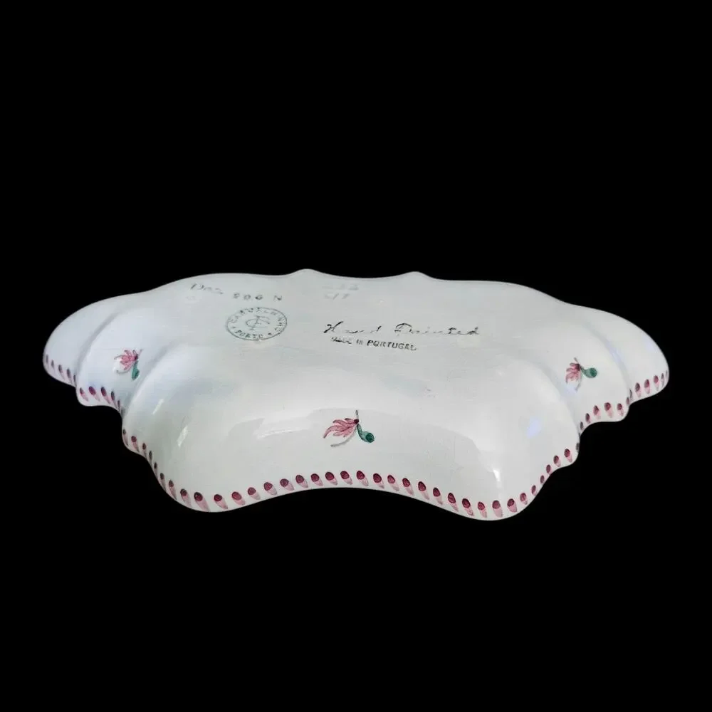 Vintage Candal Porto Portugal Hand Painted Floral Scalloped Pottery Dish